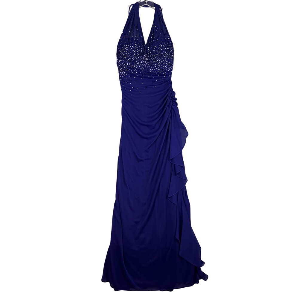 Vintage Y2K Deadstock Prom Dress Womens 3 Halter Ruffle Rhinstone NWT